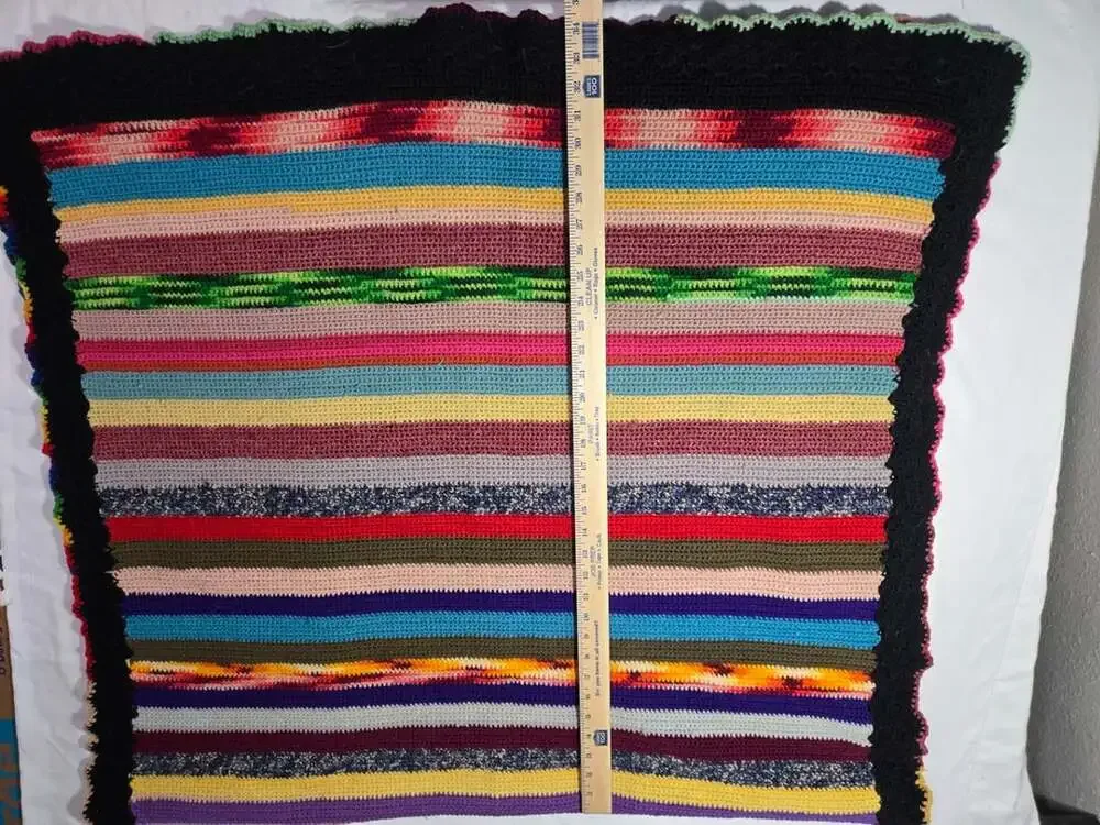 Handmade Crochet Afghan Throw Blanket Multi Color Striped